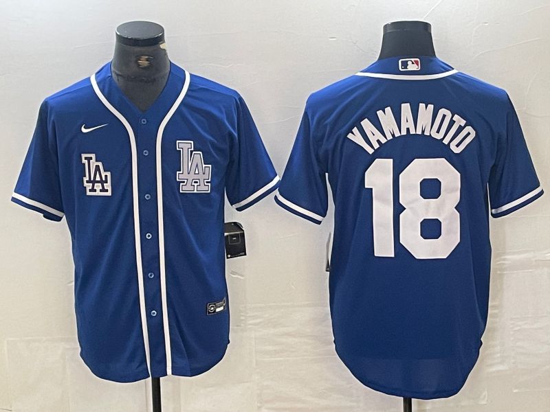 Men Los Angeles Dodgers 18 Yamamoto Blue Second generation joint name Nike 2024 MLB Jersey style 2